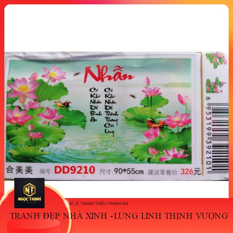 Tranh đính đá chữ nhẫn hoa sen dd9210