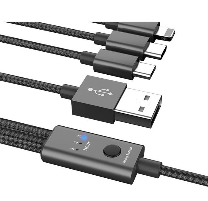 Smart Timer Self-Disconnecting Charging Cable 3H, charger wire self-disconnecting safely charging at night