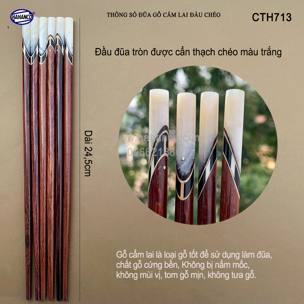 Đũa gỗ Cẩm Lai - đầu cẩm thạch chéo (10 đôi/Hộp) HAHAHNCO (CTH713)