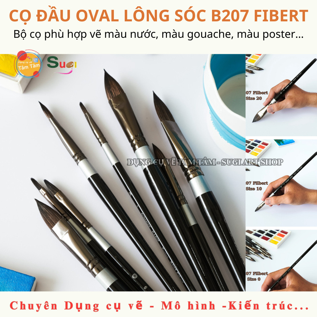 Cọ Vẽ Lông thú ( Lông Sóc )  Sunway Đầu Oval  B207 Filbert  Brush - Tâm Tâm - Sugi Art Shop