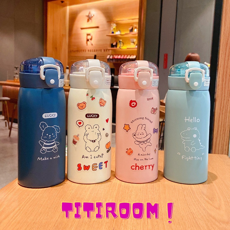Bình giữ nhiệt đựng nước dung tích 500ml INOX 304 thép không gỉ dễ thương Ly Cốc giữ nhiệt có ống hút kèm sticker và dây