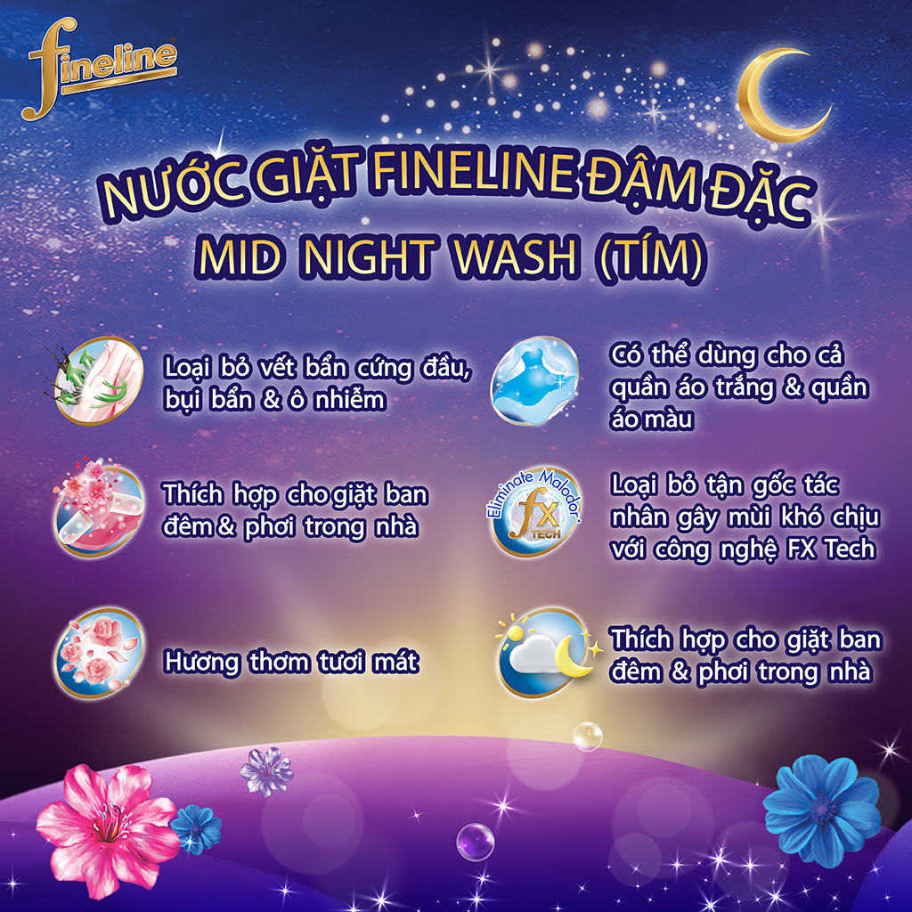 Nước Giặt Fineline Đậm Đặc Mid Night Wash (Tím) Can 3000 ml.