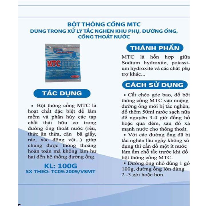 Combo 6 gói. Bột thông cống MTC. Gói 100g