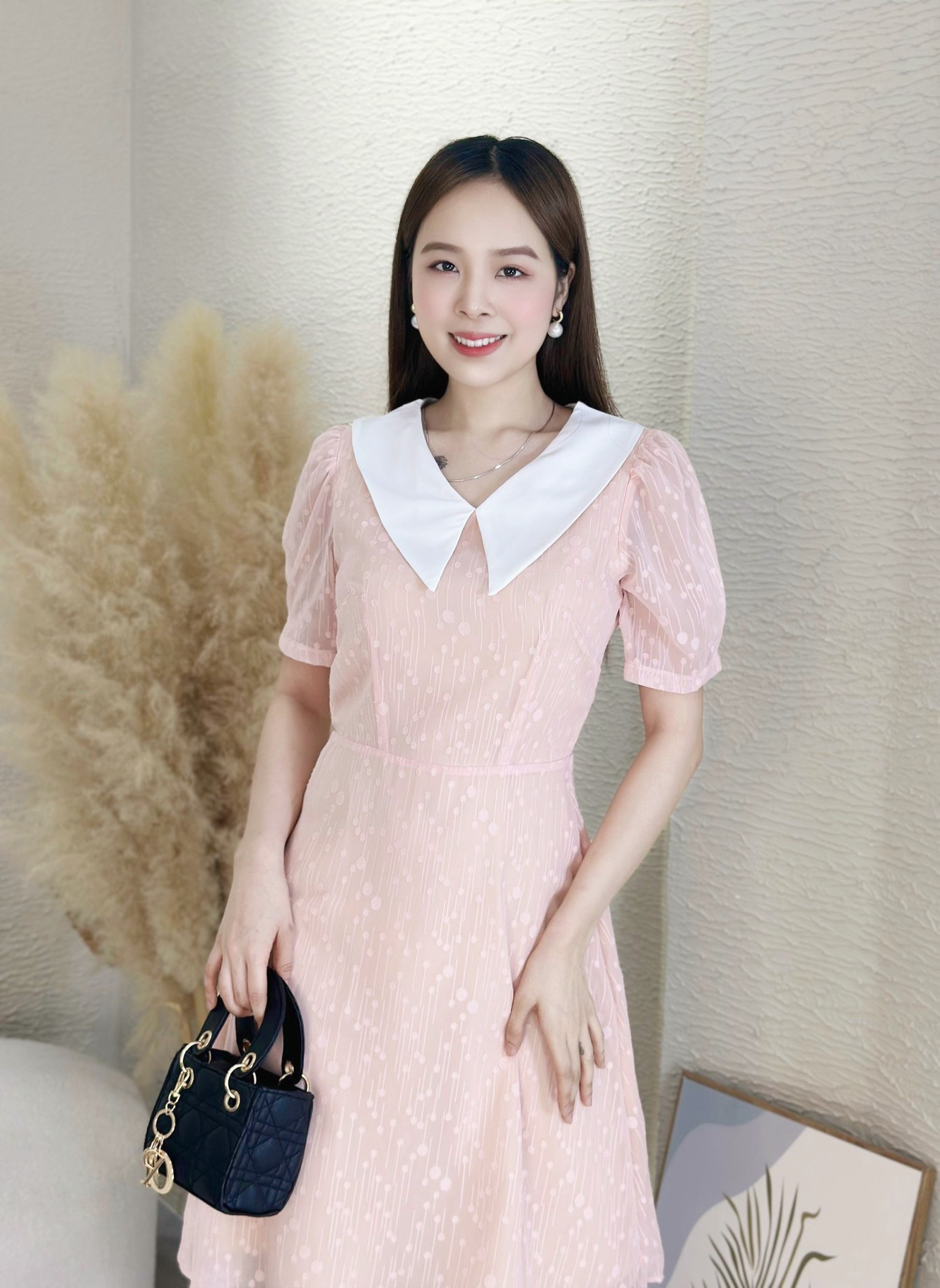 Đầm xòe voan giọt nước phối cổ trắng Misa - MS0263