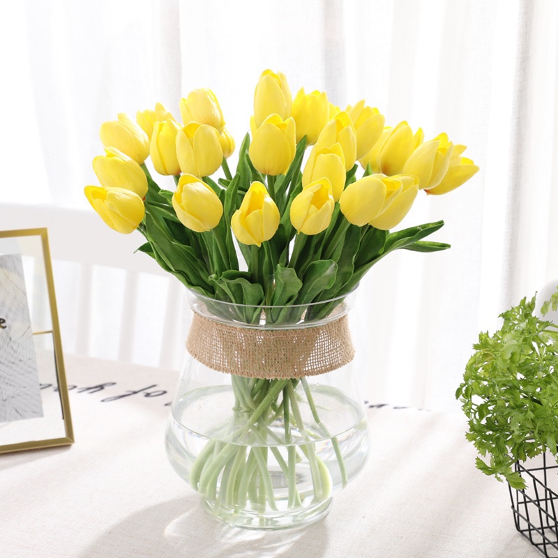 Bó 10 cành hoa tulip giống thật ( 10 cành hoa tuylip giả -lá xoăn -looại 1)