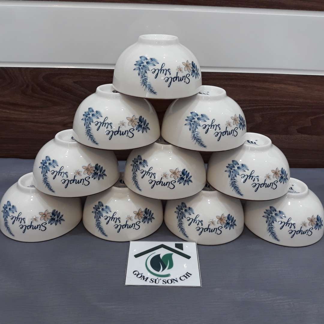 Bộ 10 Chén gốm sứ ăn cơm hoa văn 4D các loại hoa viền miệng chén (8 loại viền miệng, 1 loại ko viền)