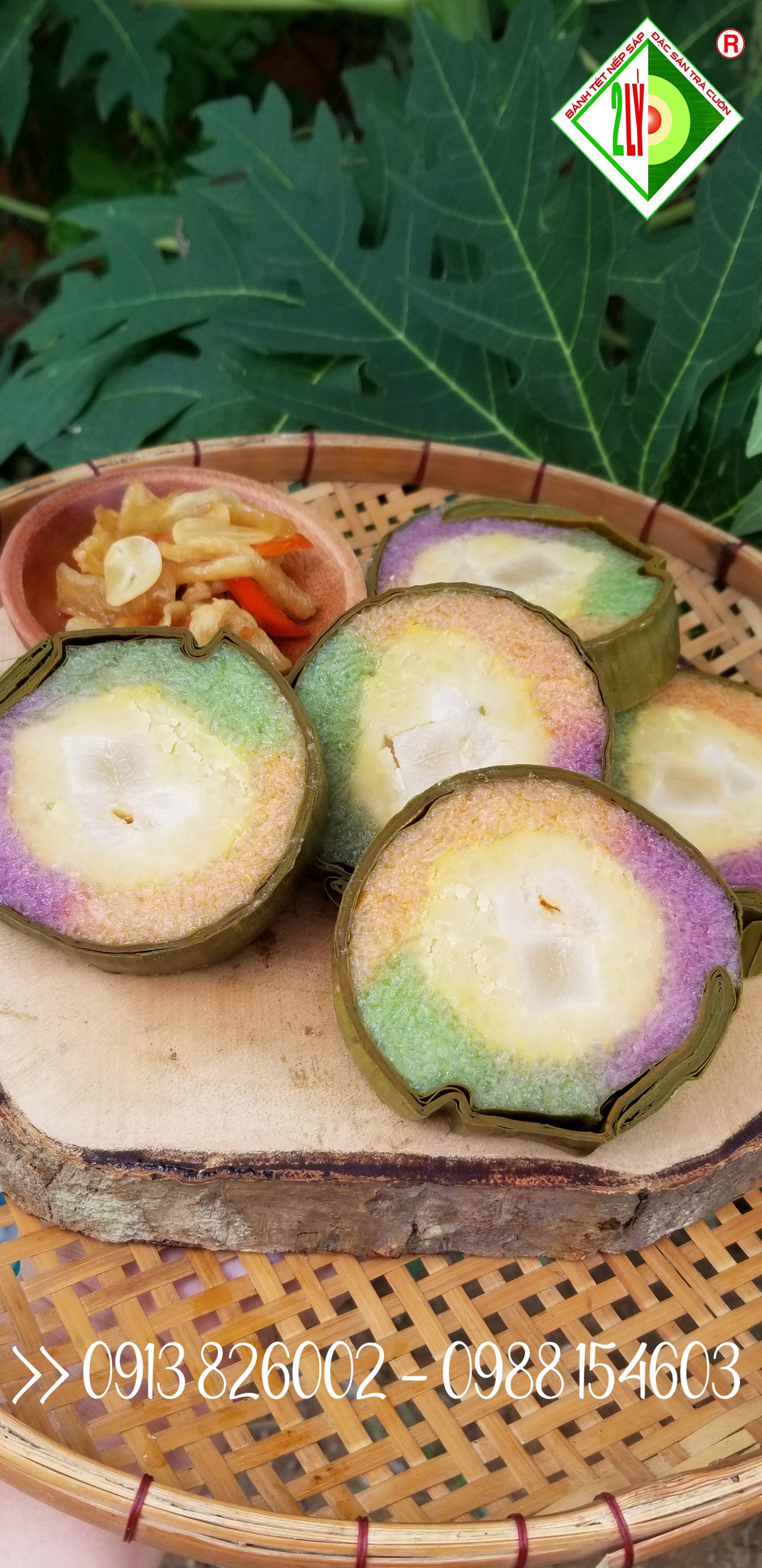 Bánh Tét Ba Màu đậu mỡ không trứng [Bánh tét Trà Cuôn Hai Lý tại Trà Vinh]