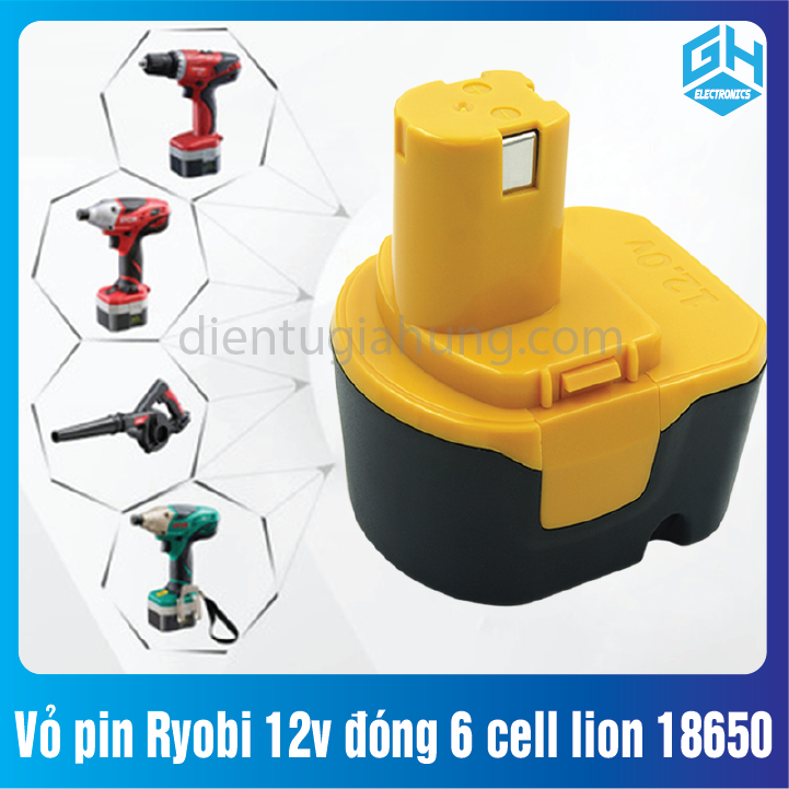 Vỏ pin Ryobi 12v đóng 6 cell lion 18650