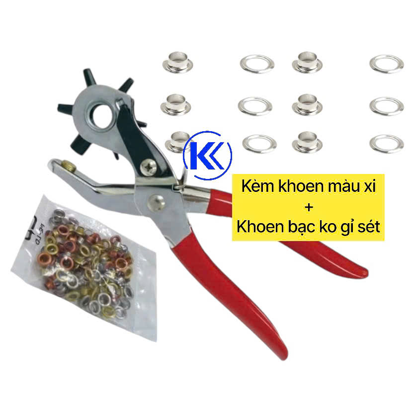 Kìm bấm lỗ tròn bấm dây nịt TOP kèm 2 bịch khoen