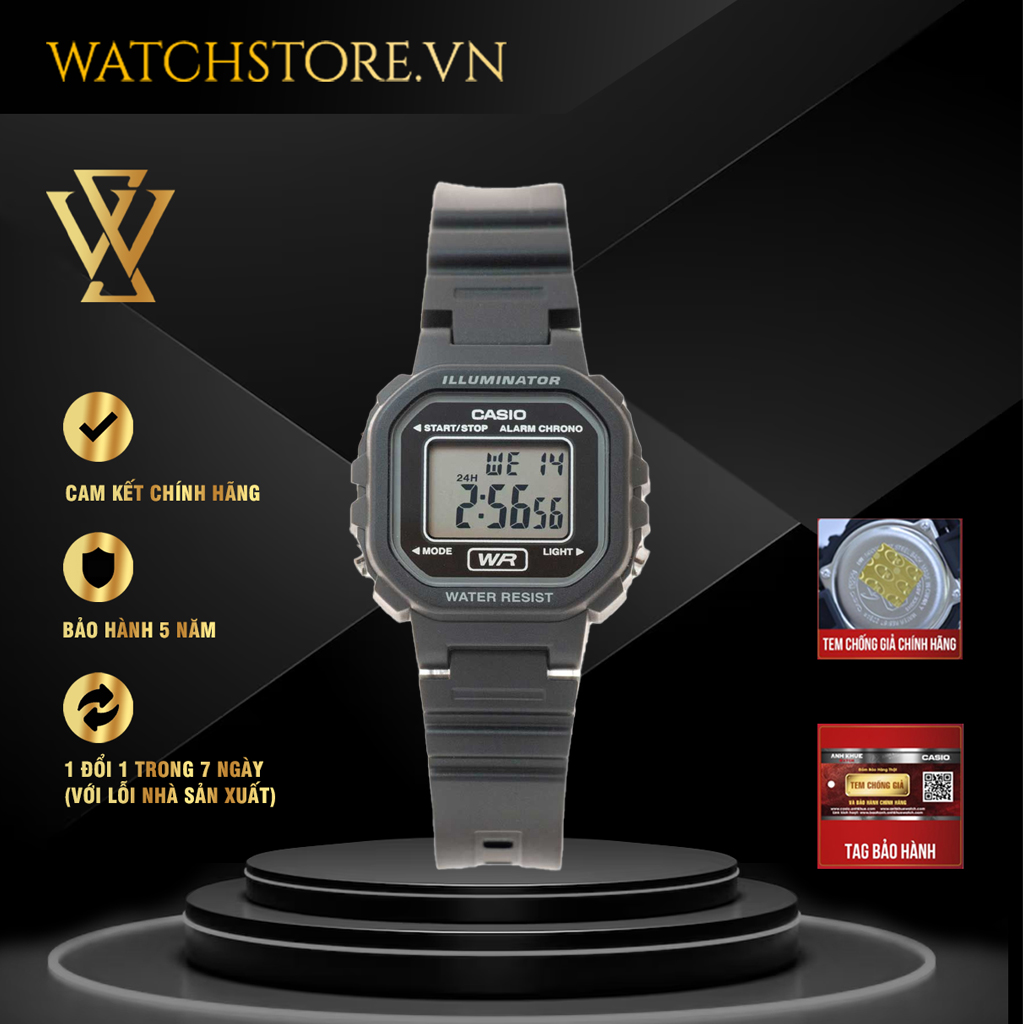 Đồng hồ điện tử nữ casio chính hãng watchstore la-20wh-1adf thiết kế mặt kính nhựa 30,5mm, dây nhựa, vỏ nhựa bền bỉ