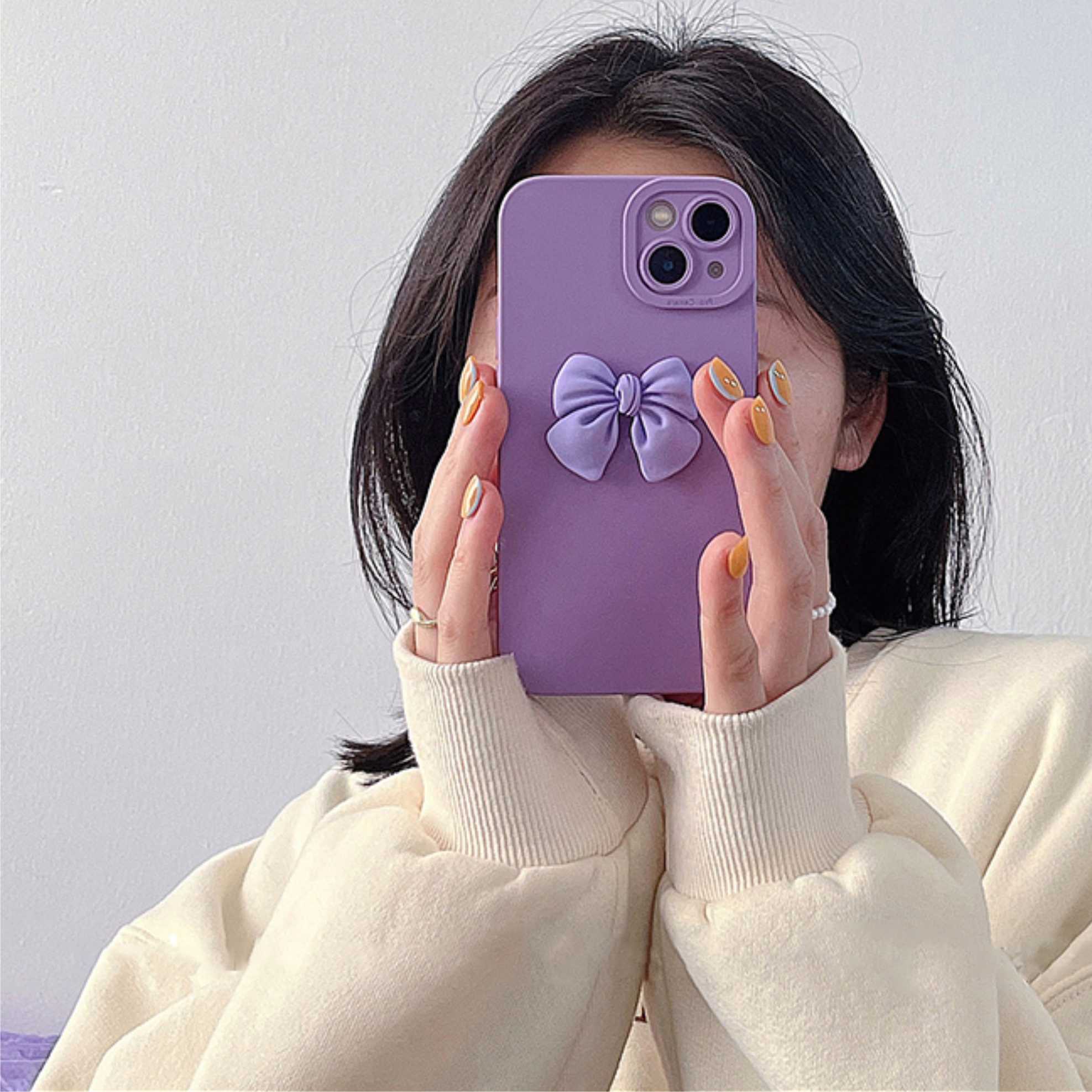 Ốp Lưng Basic Camera Nổi - Mẫu Nơ Tím Nổi