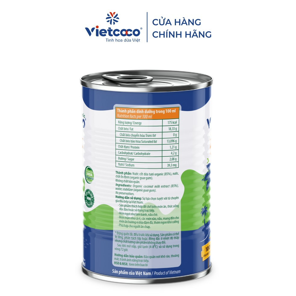 Cốt Dừa Organic Lon 400g Vietcoco