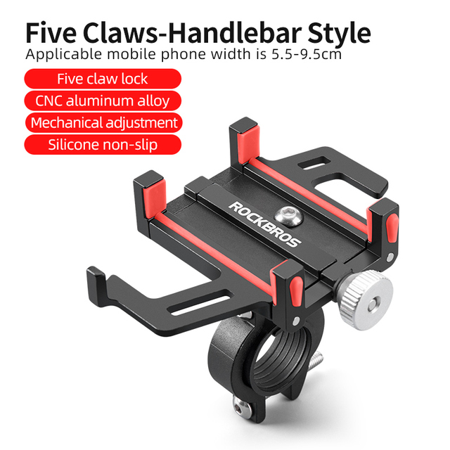 ROCKBROS Motorcycle Electric Bicycle Phone Holder Smartphone CNC Aluminum Alloy Bracket Five Claws Mechanical Bike Phone Holder