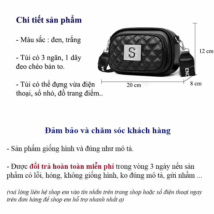 Túi xách nữ đeo chéo dây bản to chữ S1 trám mềm đính đá da mềm đẹp