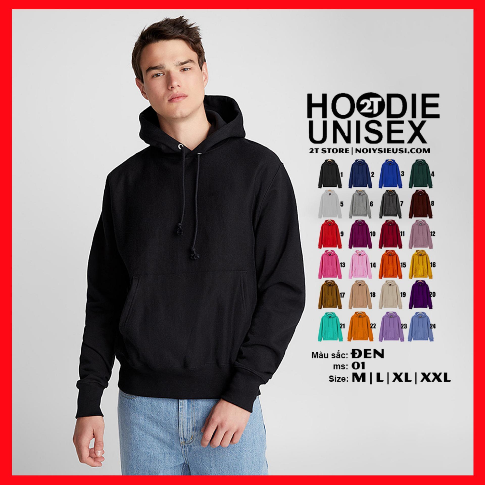 [4.4 HOÀN TIỀN 15%]ÁO KHOÁC HOODIE TRƠN UNISEX - ĐEN