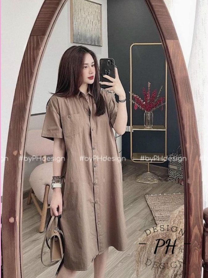 váy bầu sơ mi công sở-đầm bầu hè mềm mát chất mềm mát