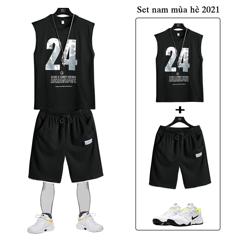Bộ Quần Áo Thun Nam 24 Áo Thun Ba Lỗ Sát Nách Kết Hợp Quần Shorts Trơn Có Túi Chất Thun Thể Thao Mùa Hè Thời Trang FASHION4MENHCM SET NAM 90000160C