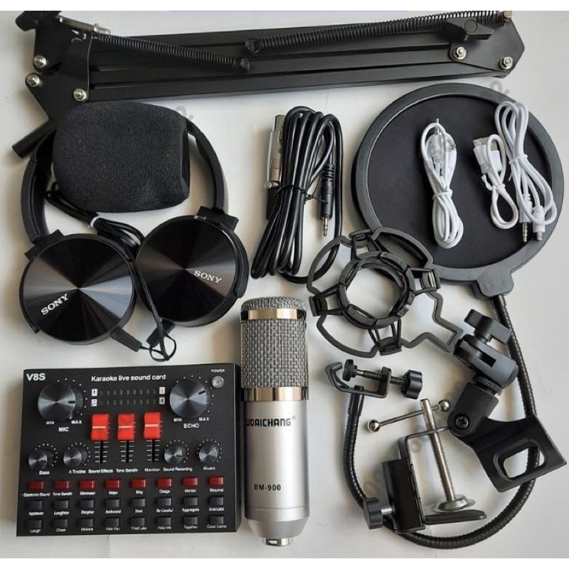 Combo đầy đủ hát thu âm karaoke bm900 + card v8s+ bản mới nh.ất 2022 , đầy đủ phụ kiện