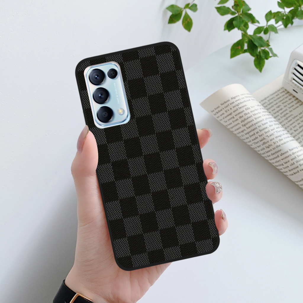 Ốp lưng Oppo Reno 5 / Reno 5 Pro họa tiết sọc kẻ, giả da thời trang