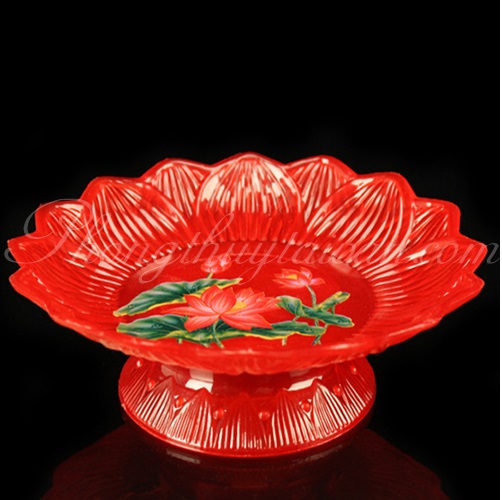 Dĩa trái cây hoa sen đỏ (đường kính 18cm, 20cm) - thờ cúng