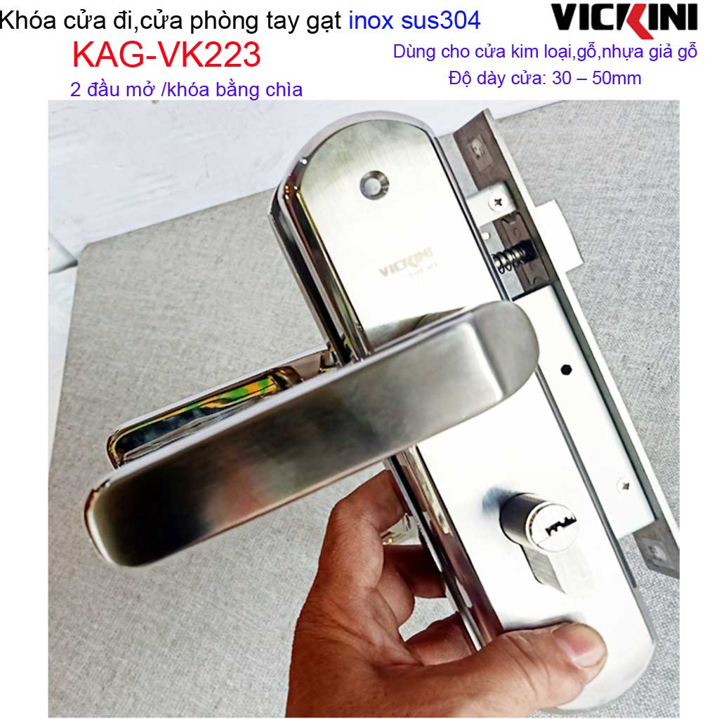 Khóa tay gạt Vickini khóa tay gạt 2 đầu chìa khóa cửa phòng tay gạt trọn bộ KAG-VK223