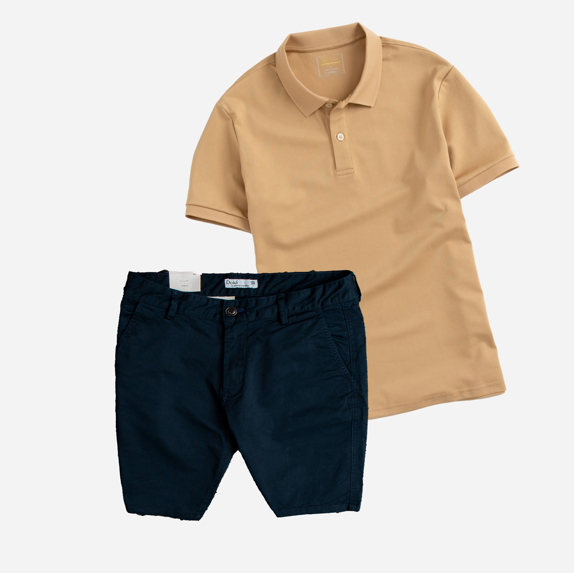 Combo Áo Polo + Short Kaki, Chất vải áo Coolmax và quần short kaki cotton dầy dặn mềm mịn co giãn - Doki