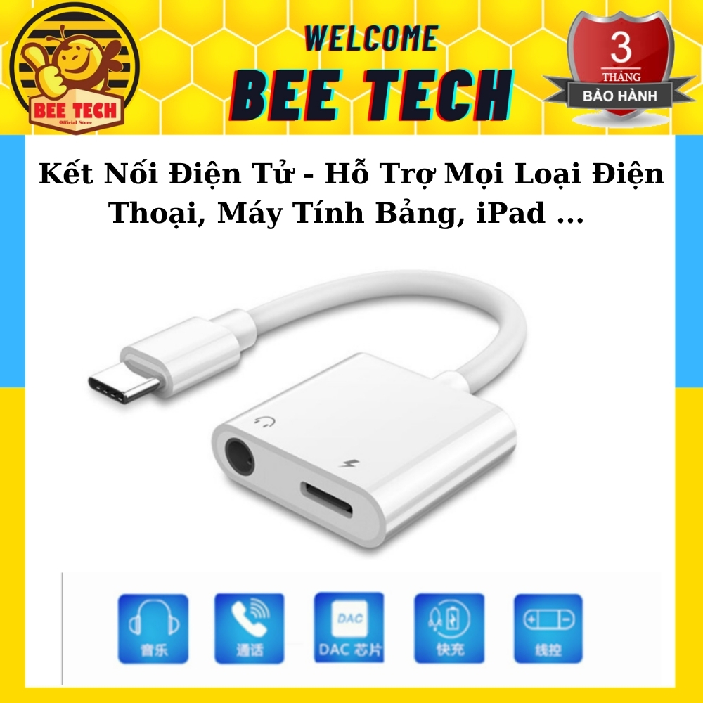 Jack chia cổng, giắc chuyển đổi chân sạc thành cổng sạc + tai nghe cho điện thoại chân TypeC kết nối điện tử- Beetech