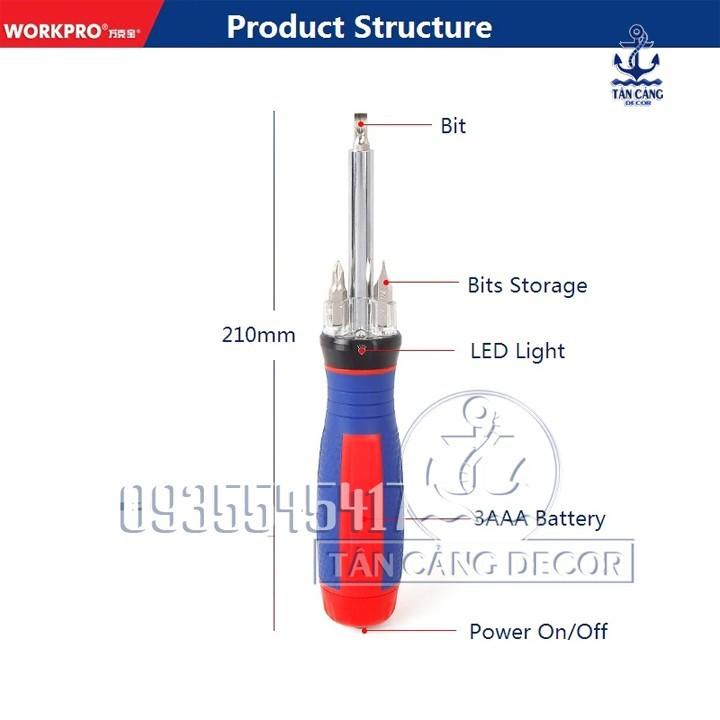 Combo tuốc vít đèn led Workpro W021174