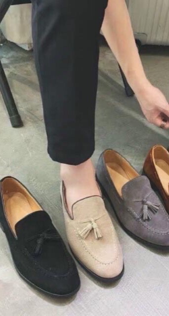 giày lười da lộn nam gắn nơ lịch lãm dễ phối đồ