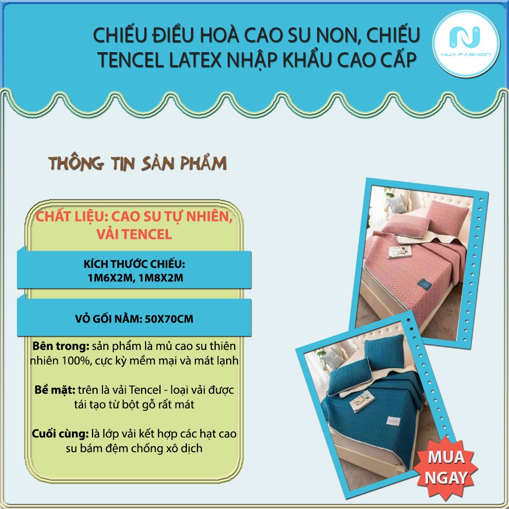 Chiếu điều hòa tencel latex NUA Bedding ga điều hòa kèm 2 vỏ gối hoạ tiết màu trơn m6/m8