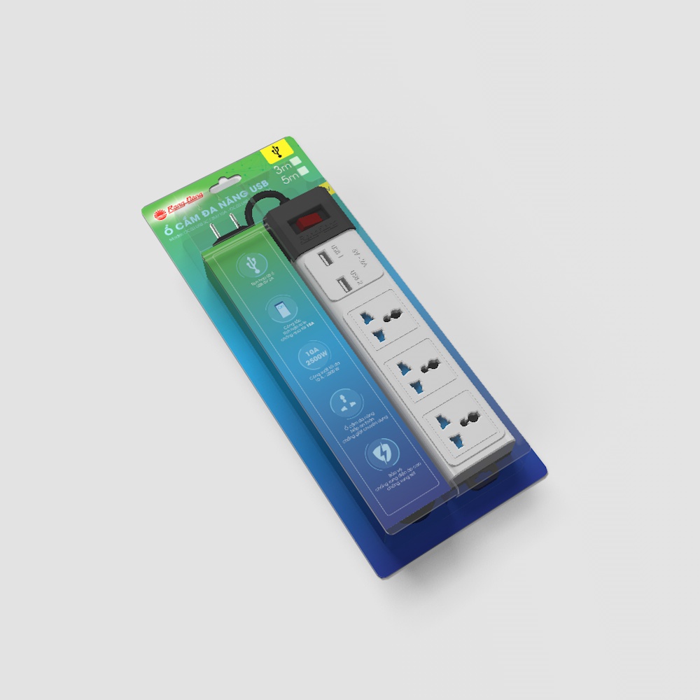 Ổ cắm đa năng USB RẠNG ĐÔNG 3M & 5M Model: OC02.USB 3C/3M/10A
