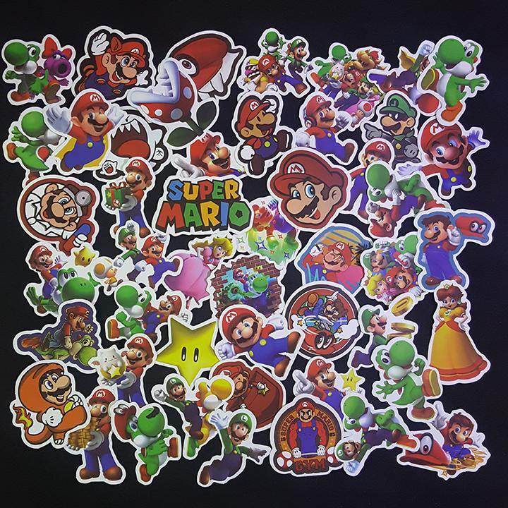 Bộ Sticker dán cao cấp chủ đề SUPER MARIO - Dùng dán Xe, dán mũ bảo hiểm, dán Laptop...
