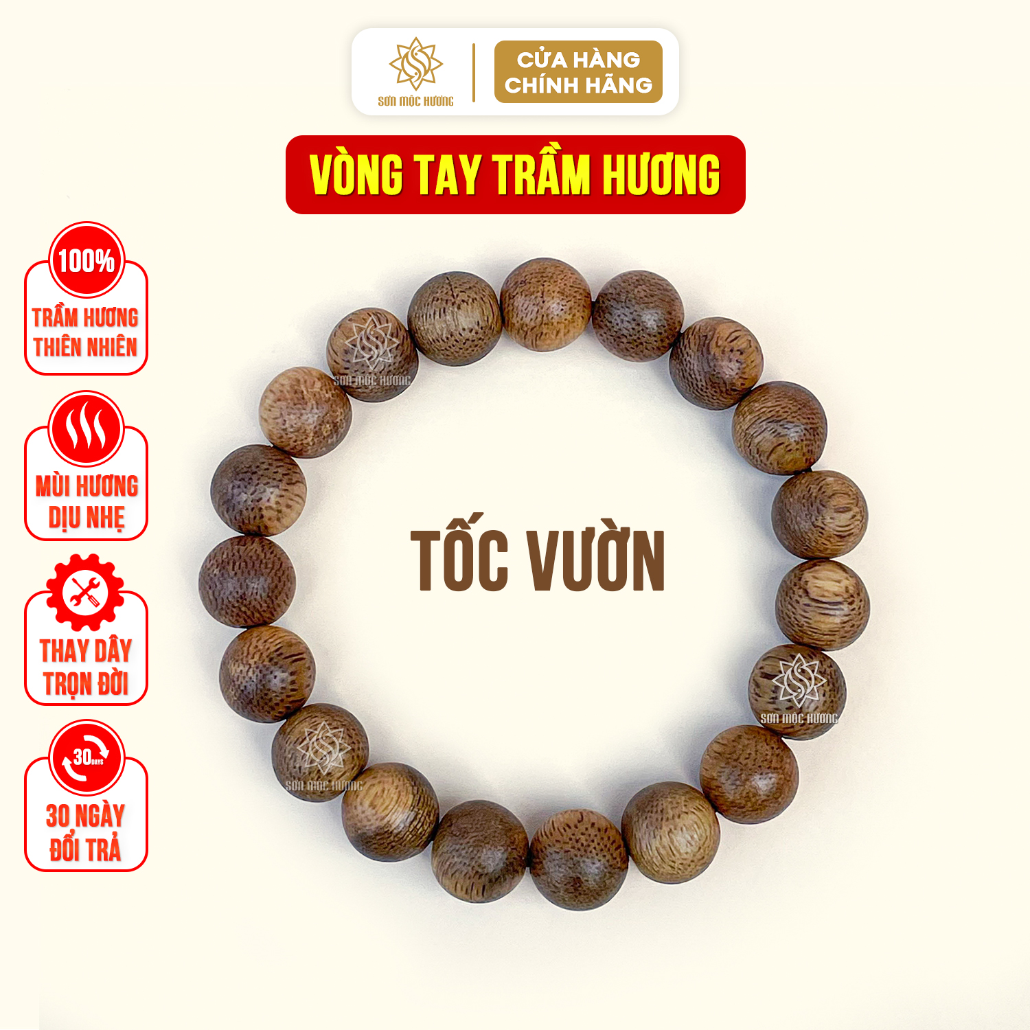 Vòng tay trầm hương tròn đơn Sơn Mộc Hương đeo tay nam nữ mang ý nghĩa phong thủy may mắn tài lộc