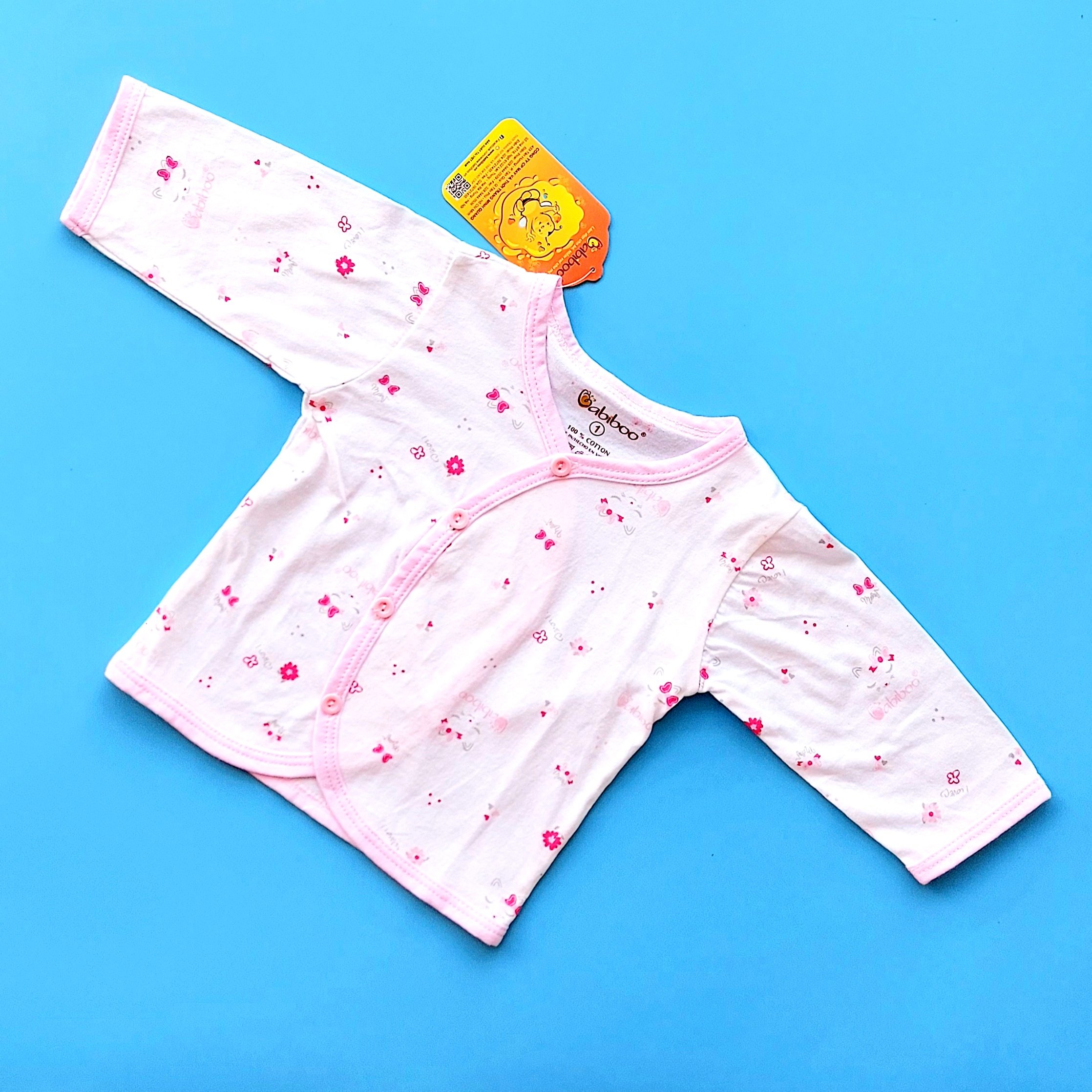 Áo Sơ Sinh Cổ Tim Tay Dài In Hình BABIBOO - BB43