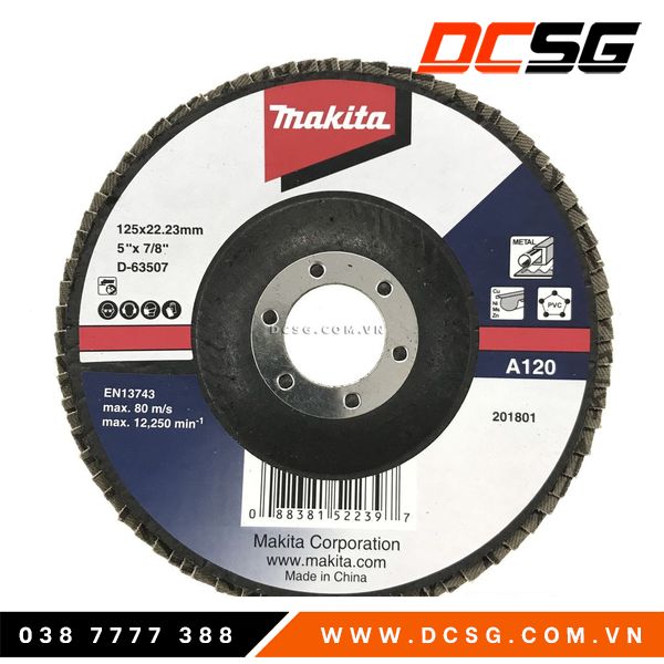 Đĩa nhám xếp sợi thủy tinh 125x22.23mm độ hạt a120 makita d-63507