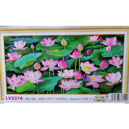 Tranh thêu hoa sen lv3376 kích thước 150 x 80 cm