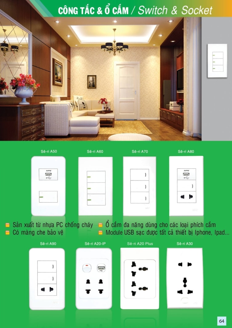 MPE - ổ cắm đa năng A20UESM2N / A20US2MN ( 2 Ổ CẮM ĐA NĂNG)