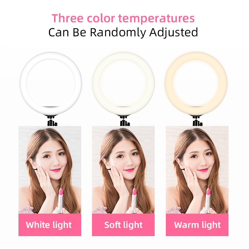 Selens LED Ring Light 26cm Dimmable Video Live Studio Lighting Round light Youtuber Facebook With 2m Tripod Stand For Vlogging Makeup Selfie
