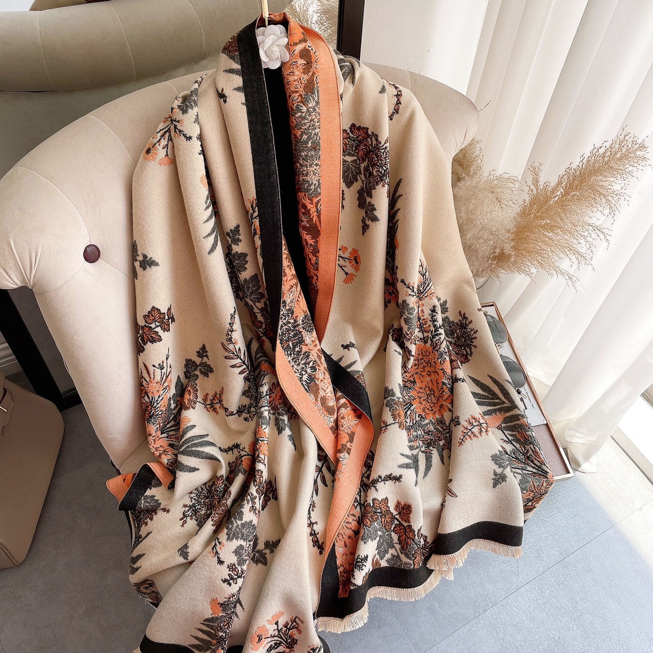 Khăn dạ cashmere hoa cao cấp  - Mẫu 2023