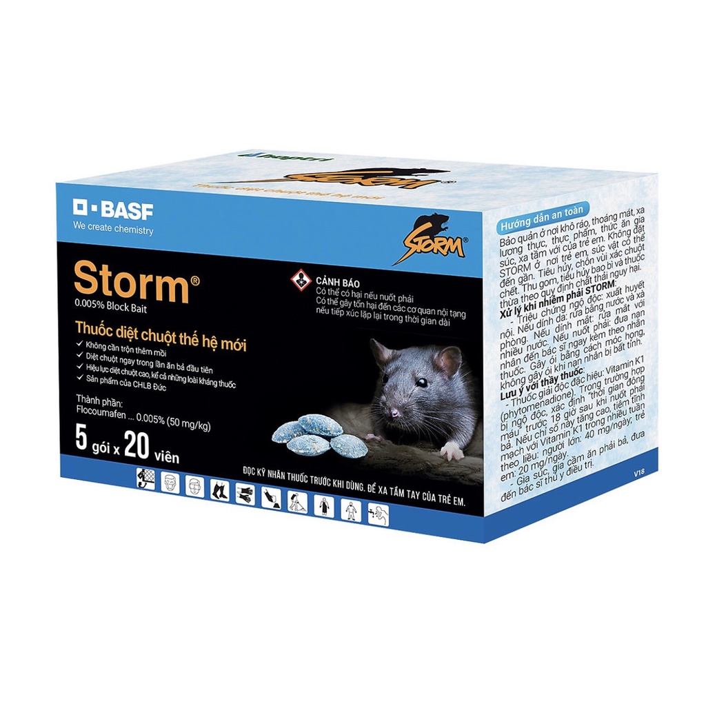 Hộp thuốc diệt chuột Storm 0.005% (hộp 5 gói x 20 viên) (Bao bì mới)