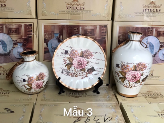 Bộ 3 đĩa bình gốm sứ hút lộc decor siêu xinh