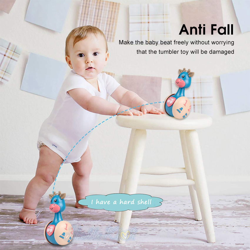 HelloKimi ChildrenCartoon Tumbler Doll Roly-poly Baby Toys Giraffe Tumbler Doll Early Learning Toy Toddler Musical Wobble Rattles Ring Bell Music Learning Educational Toy Cute Shape Toy for Kids