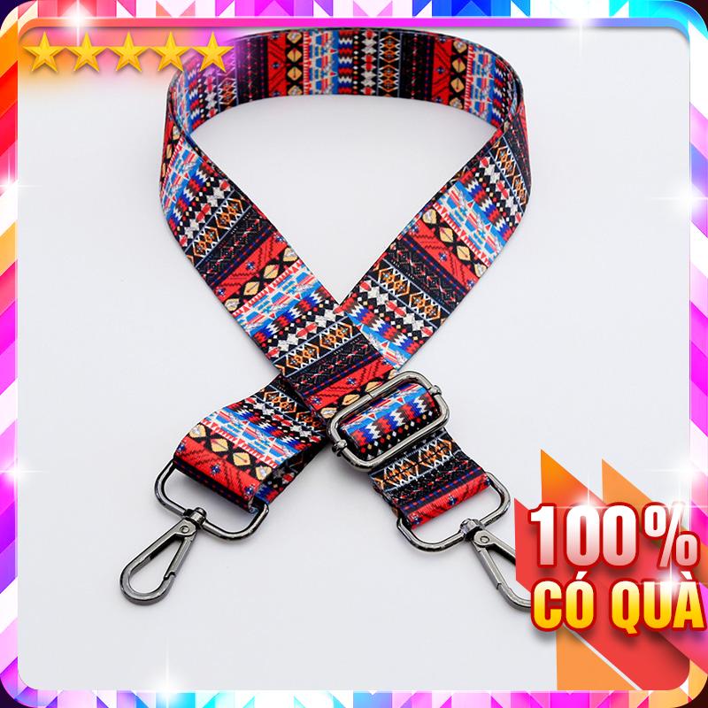 Dây đeo túi xách hoa văn thổ cẩm móc đen p1363 - loantay