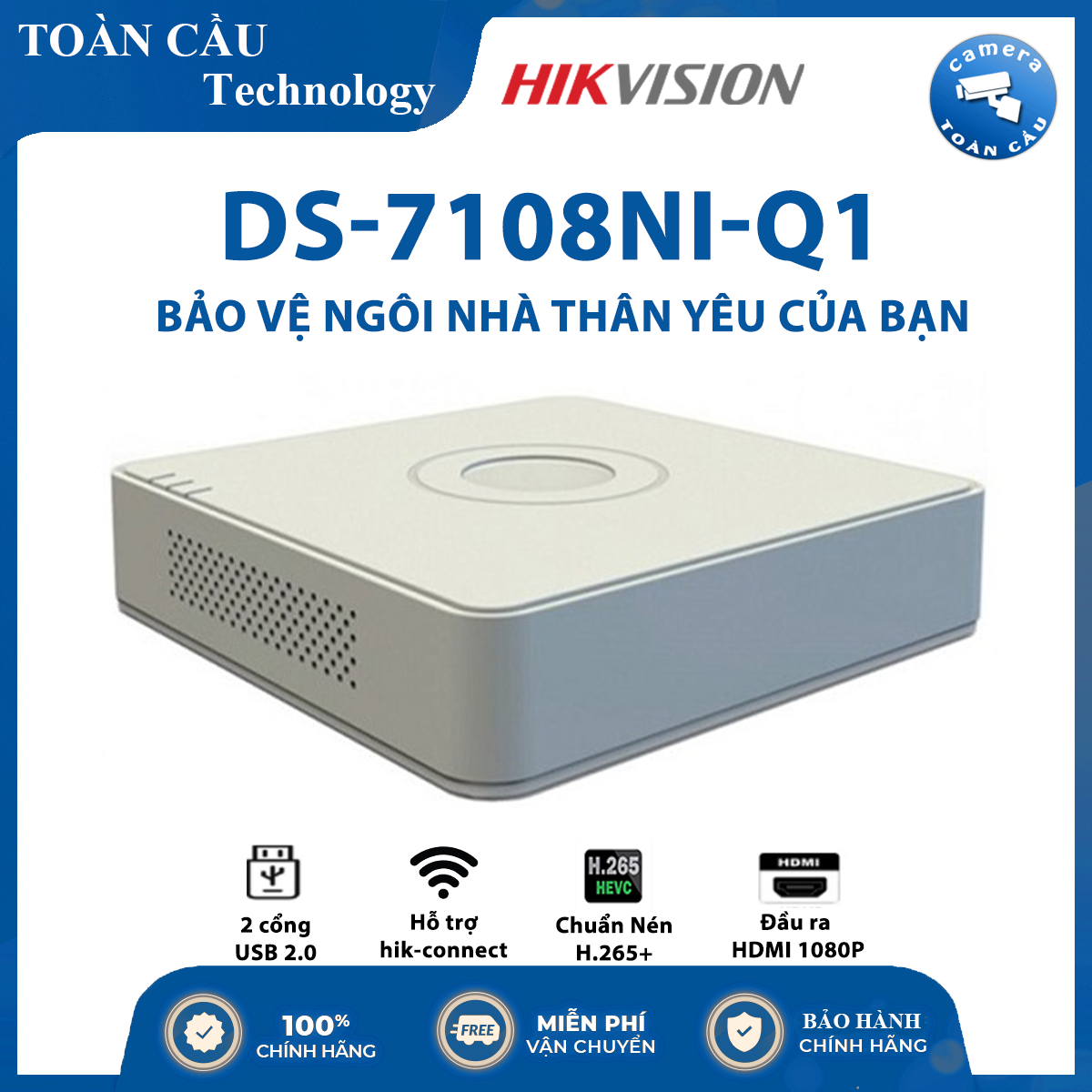 [HCM][100% CHÍNH HÃNG] Đầu ghi IP 8 kênh Hikvision DS-7108NI-Q1 H.265+ - Camera Toàn Cầu