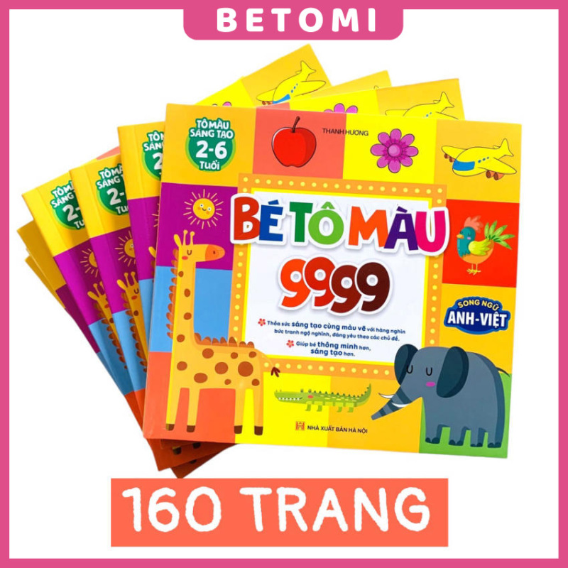 Tập tô mầu 9999 hình nhiều chủ đề song ngữ Anh Việt cho bé thỏa sức học tập sáng tạo từ 2-6 tuổi BETOMI