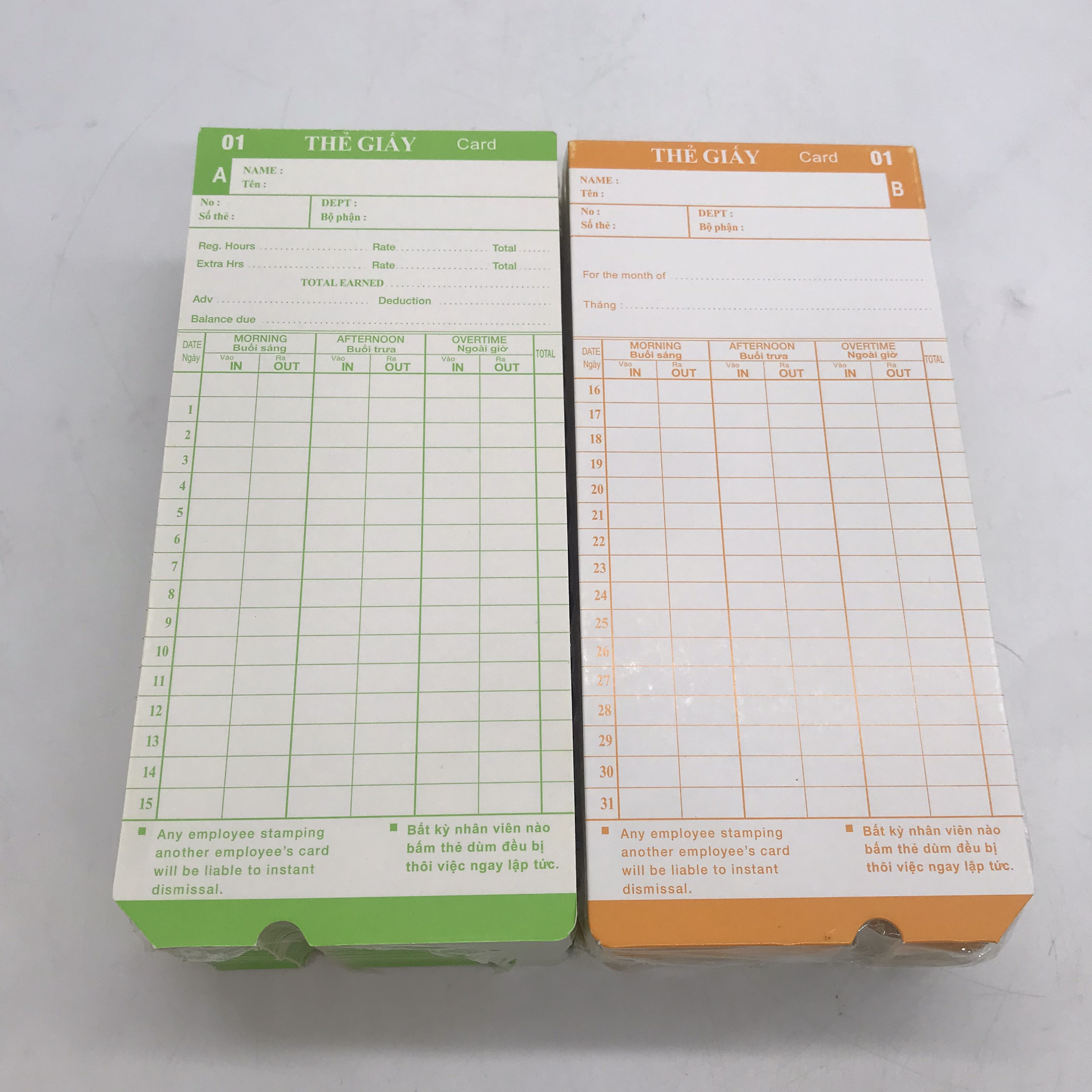 Thẻ giấy chấm công TT03