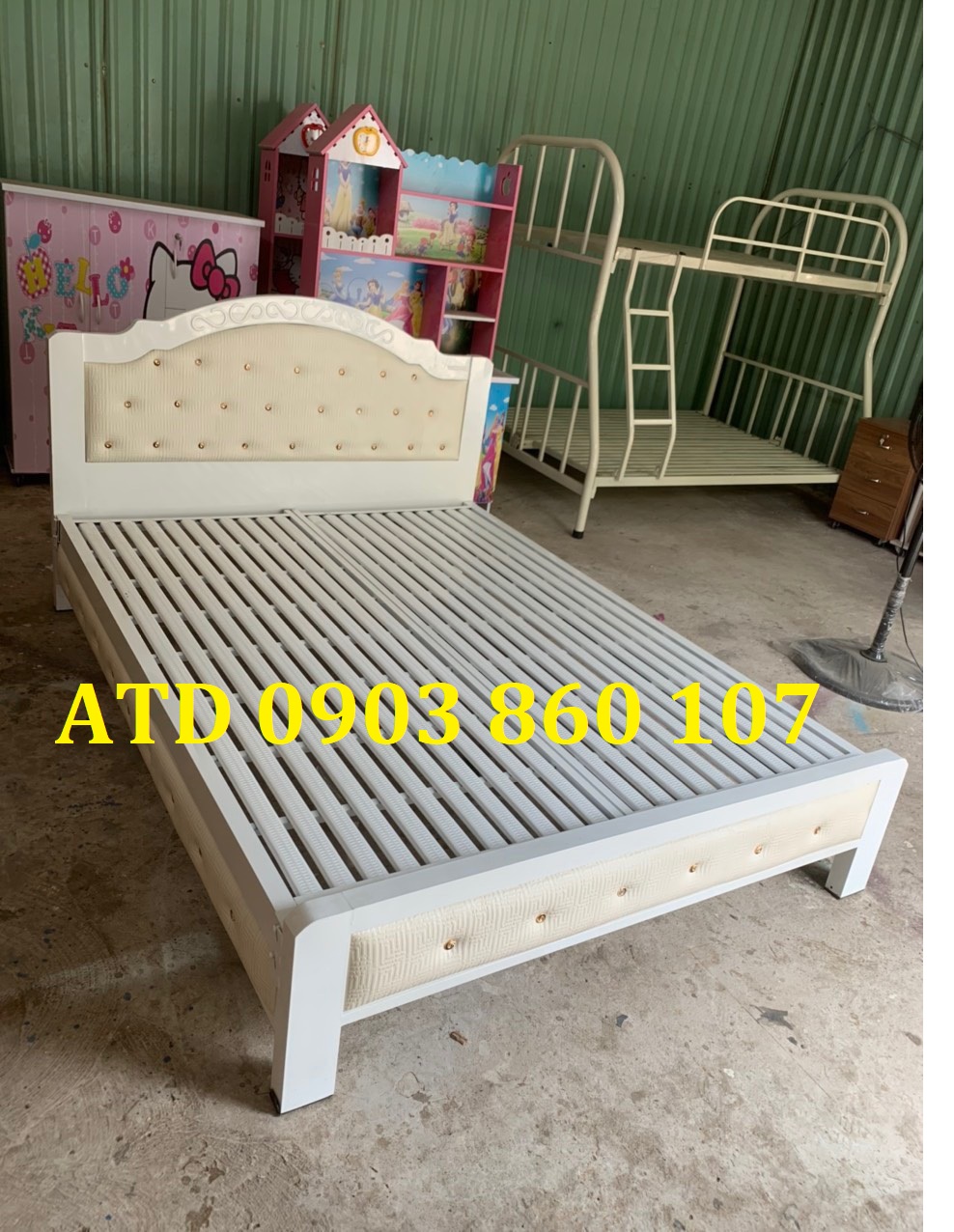 Giường ngủ hộp cao cấp ATD bọc nệm trắng kem sang trọng đẹp như ảnh