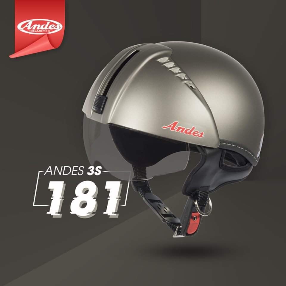 MŨ BẢO HIỂM ANDES 181 KÍNH DẤU/LÒNG NÓN 3S THÁO GIẶT  ( MÀU XÁM )