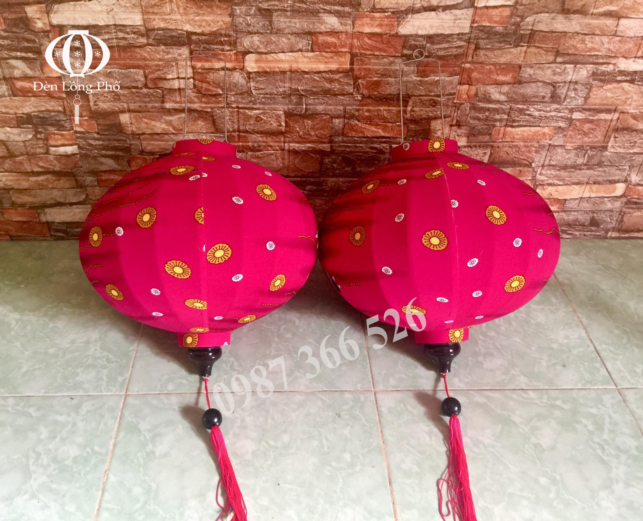 Đèn lồng Hội An vải lanh hoa - size 35 cm