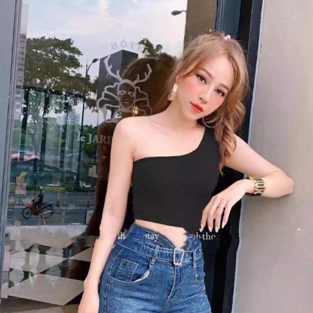 [HCM]Áo thun sát nách một bên vai crop top 40k